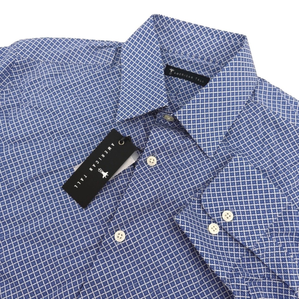 American Tall Shirt Mens M XT Blue Geometric Cotton Long Sleeve NEW *Wrinkled